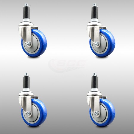 Service Caster 4 Inch 316SS Blue Polyurethane Swivel 1-1/8 Inch Expanding Stem Caster Set SCC SCC-SS316EX20S414-PPUB-BLUE-118-4